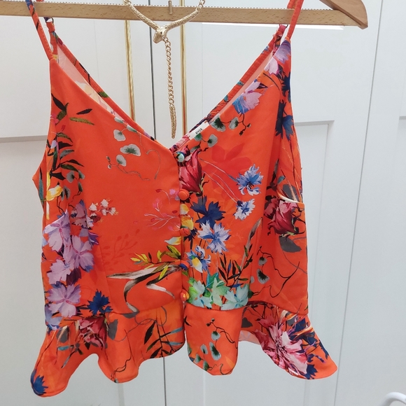 River Island orange floral summer strappy top size 12 - Picture 2 of 8